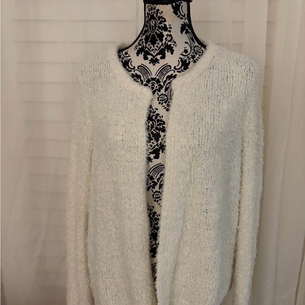 LOFT Ivory Open-Front Textured Cardigan